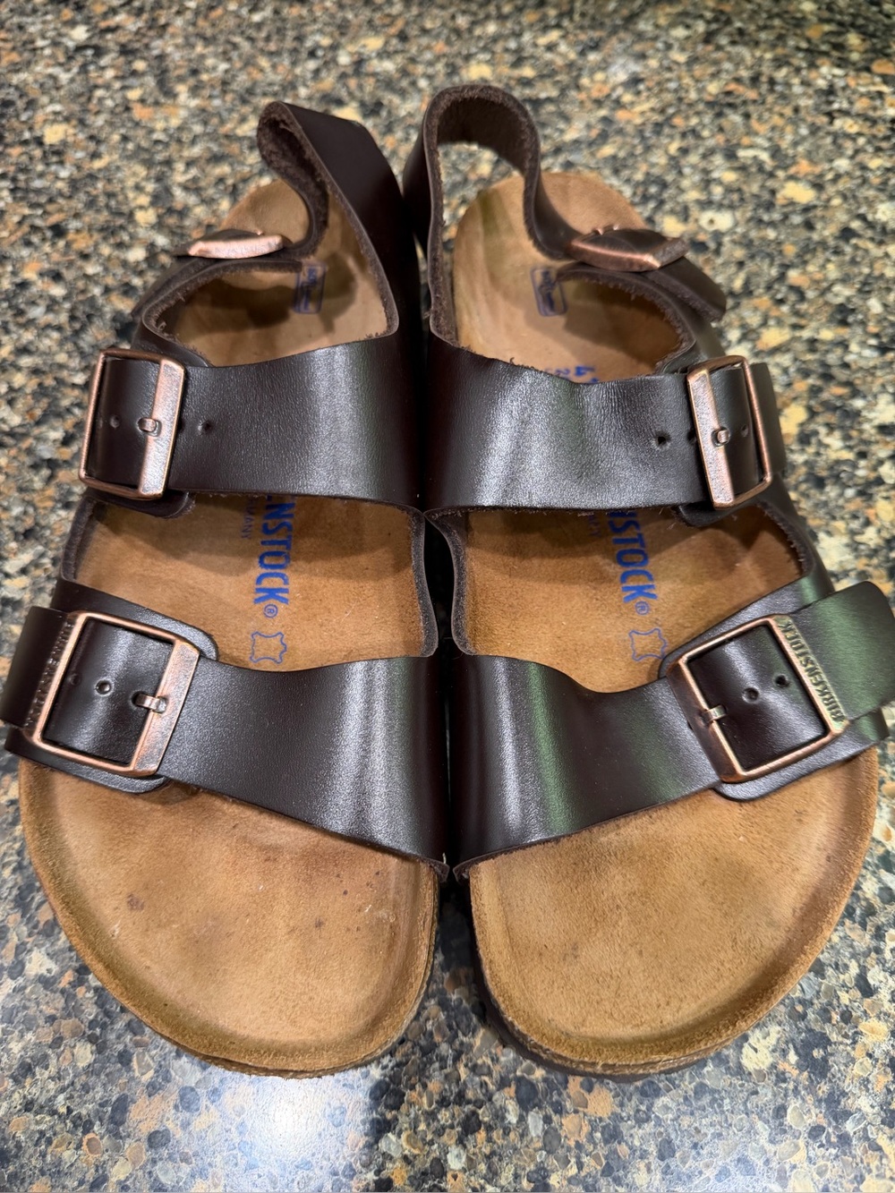 Birkenstock men’s 8/ladies 10 size 41 Brown Two-Strap Adjustable Sandals